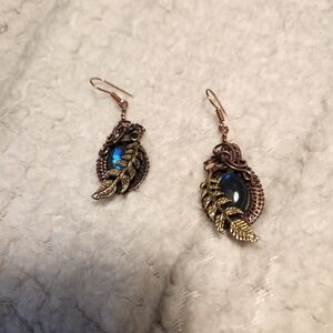 Elegant Labradorite and Gold Leaf Earrings